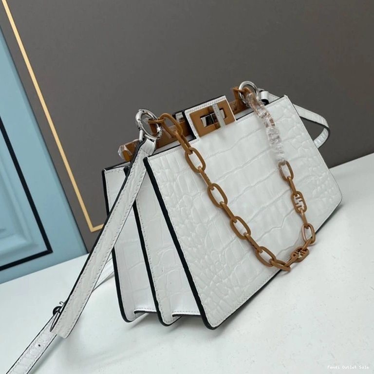 Affordable Bag Medium White Crocodile Cut In Leather Fendi Peekaboo 0807